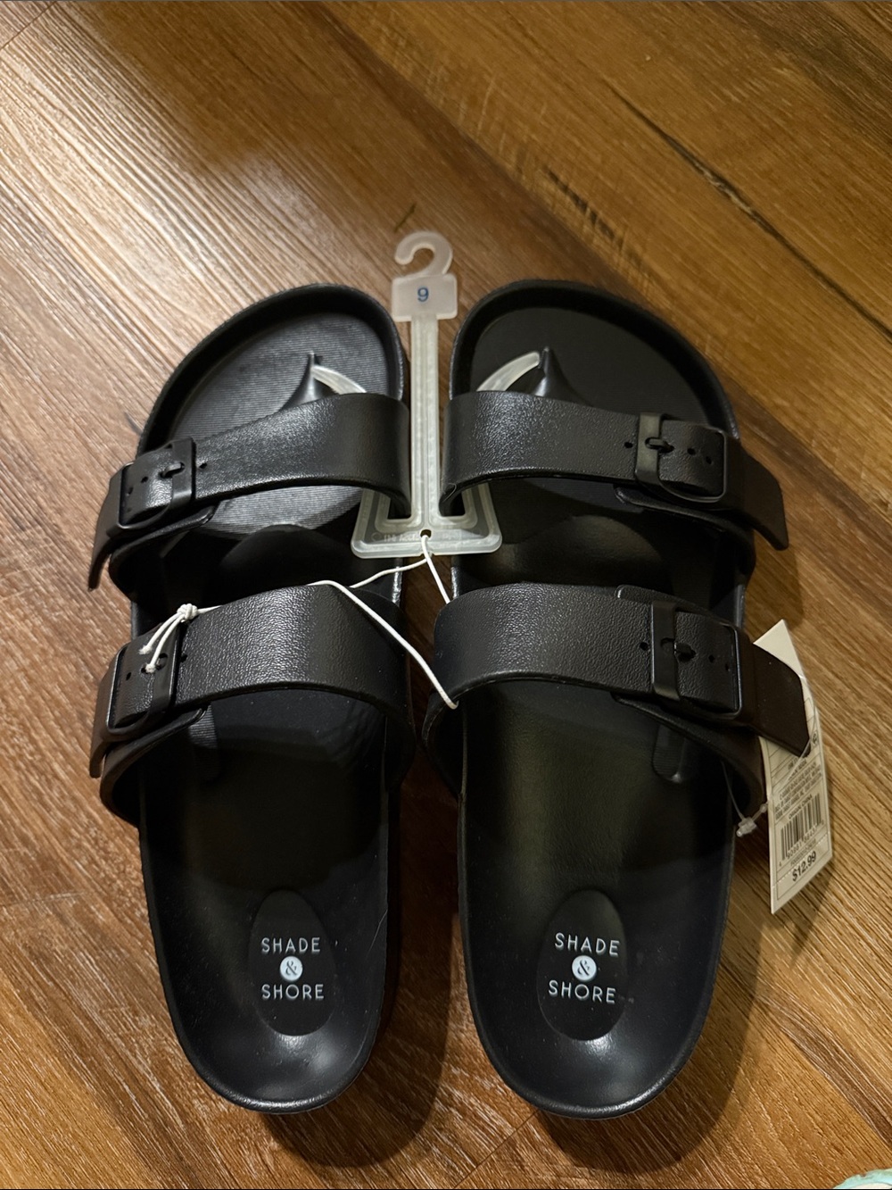 Shade & Shore Black Twin Buckle Comfort Slides